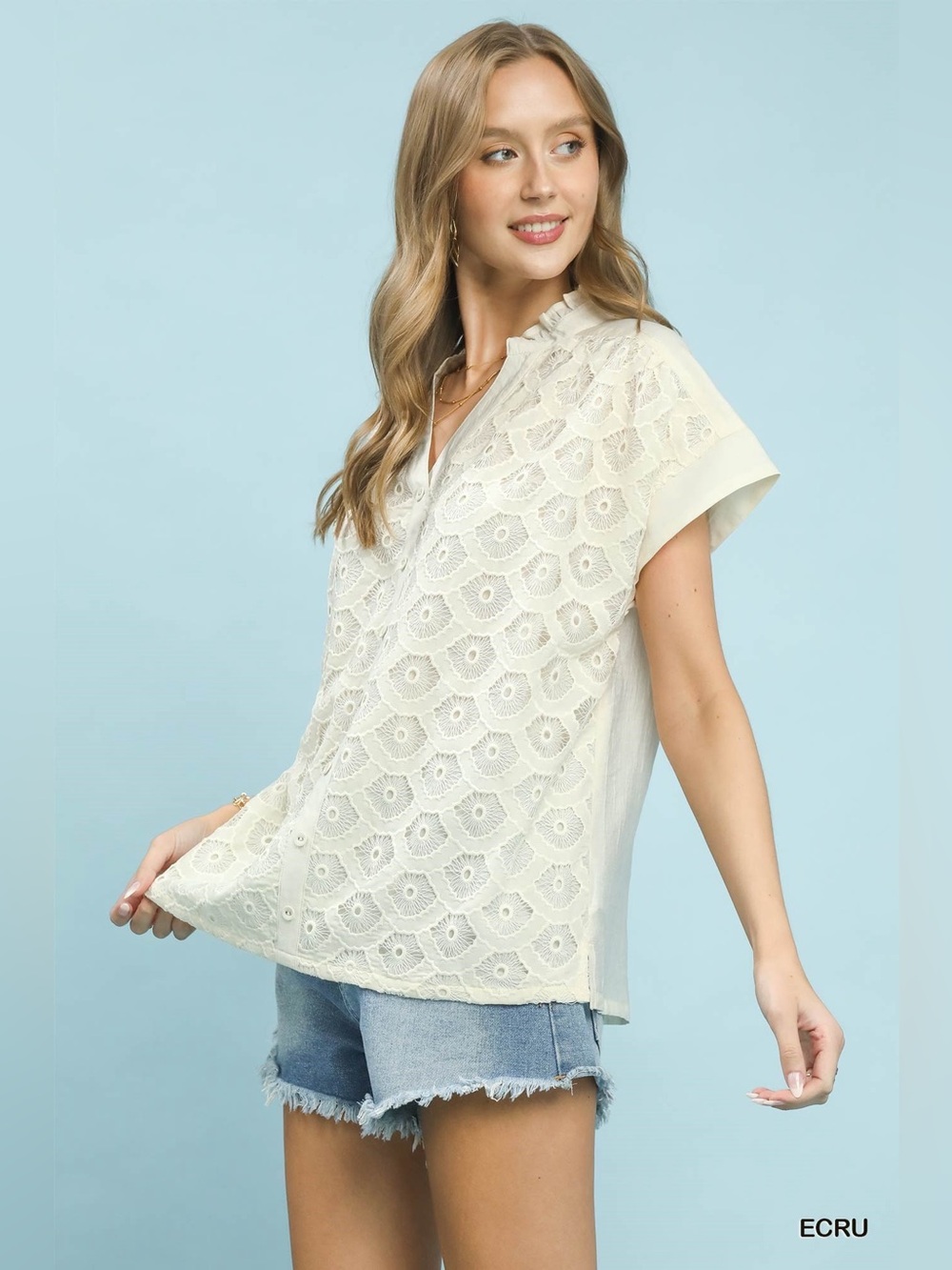 Umgee Lace Button-Front Top - Picture 2 of 7